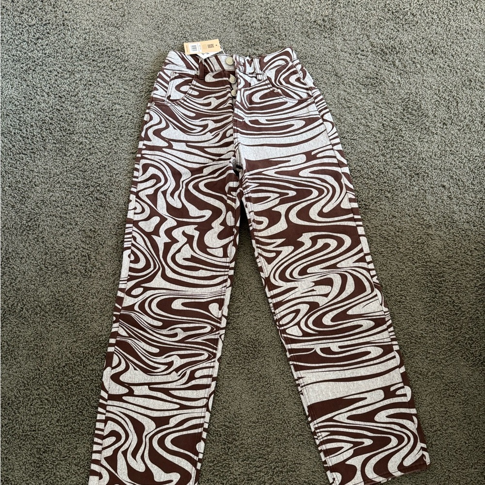 Tiger mist Brown and White Swirl Pattern Pants